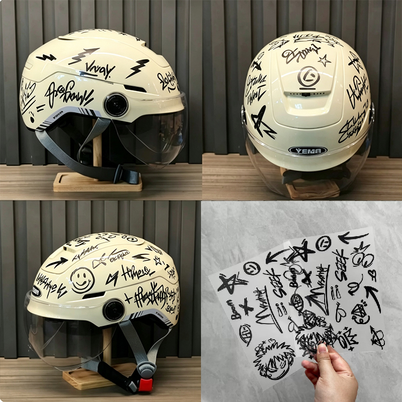 2pcs Punk Graffiti Motorcycle  - огляд і ціна Scooter Helmet Set
